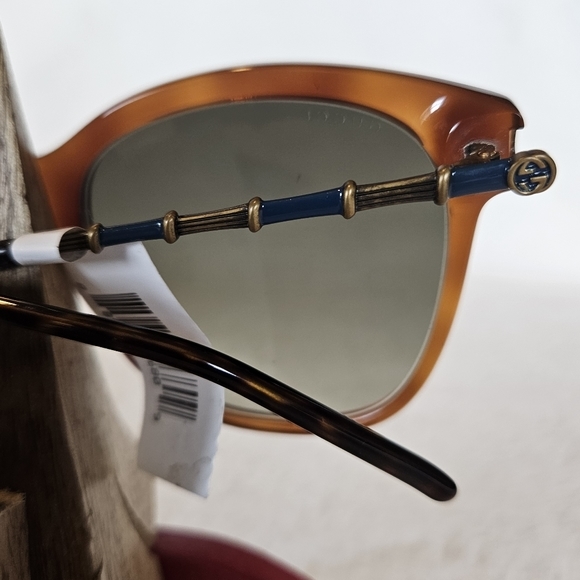 GUCCI Brown Tortoise Havana Green Gradient Lens Square Sunglasses Bamboo GG NWT - Picture 2 of 14